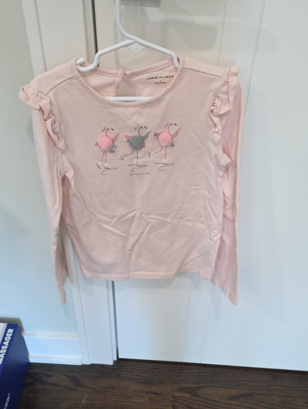 Janie and Jack Light Pink Long-Sleeve Top with Flamingo Pom Appliqués